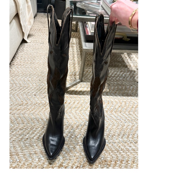 ZARA - KNEE HIGH MIXED SUEDE COWBOY BOOTS - SIZE 8 (US) - NEW - Picture 9 of 15